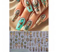Shein 2 piezas Pegatinas de arte de uñas 5D con relieve de estilo egipcio, cetro del faraón, columna romana, Grecia antigua, decoración de uñas autoadhesiva