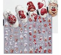 Shein 2 PIEZAS Pegatinas de arte de uñas 5D en relieve de Navidad roja con diseños de Papá Noel, muñeco de nieve, copos de nieve, bolas, palos, sombreros, b