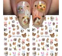 Shein 2 piezas Pegatinas de arte de uñas con diseño de huellas de gato con estrellas, lindas decoraciones de uñas con diseños de orejas de conejo y animales