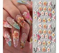 Shein 2 piezas Pegatinas de arte de uñas de flor de hibisco 5D en floración, pétalos de flores prensadas de gelatina, cuentas de línea francesa, suministros