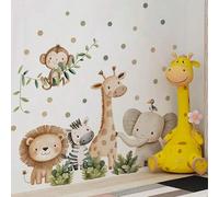 Shein 2 piezas Pegatinas de pared con lunares de animales de la selva León Jirafa Elefante Mono y Oso durmiente Patrón de globo Nube Estrella Pegatinas de v