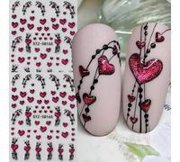 Shein 2 piezas Pegatinas de uñas 5D estereoscópicas con corazones, pegatinas de arte de uñas con líneas de corazón rojo rosa para el Día de San Valentín, su