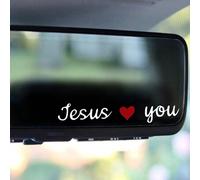 Shein 2 piezas Pegatinas decorativas de espejo retrovisor de coche con mensaje "Jesús te ama", pegatinas de pared para decoración de habitación, decoración
