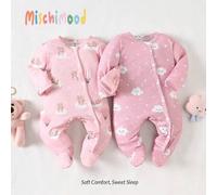 Shein 2 piezas Pelele para bebé niña recién nacida con estampado de oso de peluche y nube, cómodo para usar en casa en verano