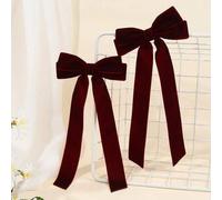 Shein 2 piezas Pinzas para el cabello con lazo de terciopelo de cola larga simple para volver al colegio, elegante rojo, verde oscuro, azul marino, accesori