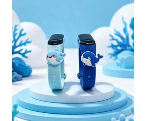 Shein 2 piezas Pulseras electrónicas LED de la serie oceánica favoritas de los niños, Delfín azul claro & Ballena azul real, Pantalla de hora, fecha, cronóm