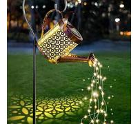 Shein 2 piezas Regadera solar con luces LED de hadas en capas, diseño vintage de regadera de metal, lámpara solar de jardín, luces decorativas de regadera,