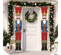 Shein 2 piezas/Set Colgantes de Puerta de Decoración Navideña, Banderines de Puerta con Patrón de Forma de Cascanueces 2D, Tela de Fondo para Decoración de