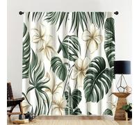 Shein 2 piezas/Set Cortinas con patrón de plantas de verano, patrón de palmera tropical y árbol de coco verde, con diseño de ojales para protección de la pr