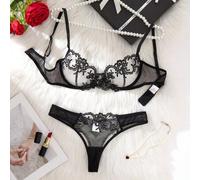 Shein 2 piezas Set de sujetador semitransparente de unicolor con bordado floral y straps Adjustable, lencería cómoda de estilo hogareño, elegante para el Dí