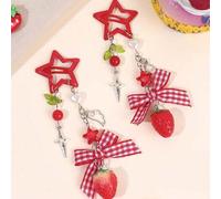 Shein 2 piezas/Set Estilo Y2K Estrella Roja, Cuadros de Fresa, Decoración de Lazo, Clips para el Cabello, Estética de Hada Soñadora, Accesorios para el Cabe