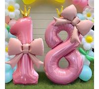 Shein 2 piezas/Set - Globos de aluminio con forma de número rosa de tamaño grande de 100 cm, con decoración de lazo rosa de 24 pulgadas, adecuados para deco