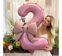 Shein 2 piezas/Set Globos de lámina con forma de número 32 pulgadas de color rosa con decoración de lazo mate, adecuado para fiesta de cumpleaños, boda, eve