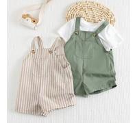 Shein 2 piezas Set para niño bebé: Peto de rayas y de unicolor