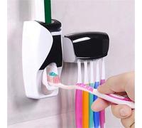 Shein 2 piezas Soporte de cepillo de dientes montado en la pared con dispensador automático de pasta de dientes, sostiene 5 cepillos de dientes, sin necesid
