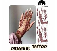 Shein 2 piezas Tatuajes temporales impermeables con patrón floral de henna de encaje de mandala para manos completas, adecuados para manos, pies, dedos, tat
