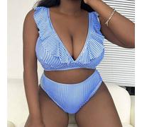 Shein 2 piezas Traje de baño de talla grande para mujeres con escote en V y abertura lateral para vacaciones
