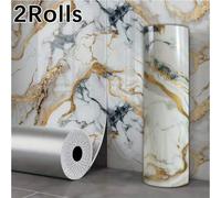 Shein 2 rollos de papel tapiz autoadhesivo con efecto de mármol brillante, pegatinas decorativas de cobertura total, papel tapiz de espuma para renovación d