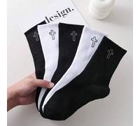 Shein 20/10/5/1 Pares de Calcetines Deportivos Unisex con Patrón de Cruz Gótica en Negro & Blanco, Absorción de Humedad & Transpirables, Suaves & Cómodos, A