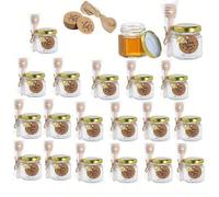 Shein 20/30/50/60 piezas Mini tarros de vidrio hexagonales con gran cucharón y abejas, tarros de miel, mermelada y caramelos de 1.52 Oz/45 ml con tapa dorad