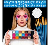 Shein 20 colores de maquillaje para pintura facial, colores vibrantes y ricos, alta saturación, adecuado para Navidad, Carnaval, Halloween, eventos deportiv