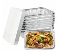 Shein 20 paquetes de 2 libras, 8.5 x 5.6 x 1.7 pulgadas, bandejas de aluminio desechables con tapas para hornear, cocinar, calentar y vender para llevar