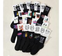 Shein 20 pares de calcetines elásticos hasta la rodilla con estampado de graffiti, moda urbana, deportes y skate para adolescentes