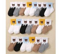 Shein 20 pares de calcetines náuticos para bebé con bloques de color, diseño de oso lindo, unisex para niños y niñas, diseño de puño antideslizante, súper s