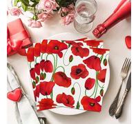 Shein 20 piezas/40 piezas/60 piezas/100 piezas/Set, Servilletas con estampado de flor de amapola roja - Fondo blanco de 2 capas con amapolas brillantes y ta