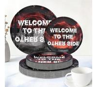 Shein 20 piezas/40 piezas/60 piezas Decoraciones de fiesta de cumpleaños de Platos de papel rojos y negros para postre y cena Bienvenido al otro lado Juego