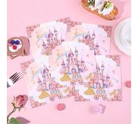 Shein 20 piezas/40 piezas/60 piezas, Servilletas de cumpleaños de Castillo de Princesa - Diseño de Castillo de color rosa y brillo dorado con arcoíris, 16.5