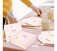 Shein 20 piezas/40 piezas/60 piezas, Servilletas de papel con un ganso tonto con lazo rosa, servilletas desechables lindas para fiesta de cumpleaños, baby s