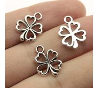 Shein 20 Piezas/bolsa 17x13mm (0.67x0.51 Pulgadas) Colgante De Amuleto De Trébol De La Suerte Hueco Pequeño De Color Plateado Antiguo Para Hacer Joyas Diy
