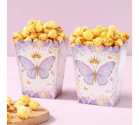 Shein 20 piezas Caja de palomitas con diseño de mariposa púrpura, bandejas desechables para alimentos de cocina, caja para papas fritas, vasos para palomita