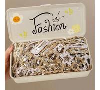Shein 20 piezas Clips para el cabello decorativos con forma de estrella dorada con brillo, gota de agua, corazón, flor, oso y meteoro, adecuados para uso di