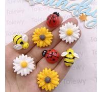 Shein 20 piezas de adornos planos y cabuchones de resina con margaritas, girasoles, abejas y mariquitas en un surtido para manualidades, scrapbooking y deco