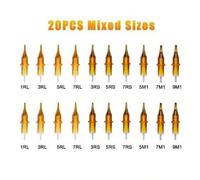 Shein 20 piezas de agujas desechables de tamaños mixtos para tatuajes - 1RL, 3RL, 5RL, 7RL, 9RL, 3RS, 5RS, 7RS, 5M1, 7M1, suministros de tatuaje, kit de tat