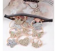 Shein 20 piezas de Coleteros con brillo dorado y plateado, con formas de mariposa, corona, flor, estrella y corazón de tela no tejida, accesorios de pelo du