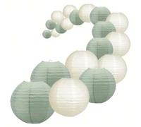 Shein 20 piezas de elegantes linternas de papel verde salvia, decoración de fiesta con tema de jungla bohemia, de varios tamaños, decoración de Año Nuevo, l