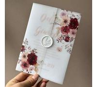 Shein 20 piezas de papel pergamino con flores de acuarela en colores morado/rosa/azul/naranja y hojas, adecuado para invitaciones de boda de 5x7 pulgadas, i