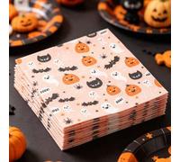 Shein 20 piezas de servilletas de Halloween, servilletas desechables con patrón de fantasma lindo, calabaza y gato negro, servilletas de cóctel, decoración