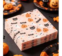 Shein 20 piezas de servilletas de papel de Halloween, servilletas desechables con patrón lindo de fantasma, calabaza y gato negro, servilletas de cóctel, de