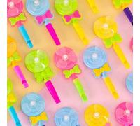 Shein 20 piezas de silbatos de molinillo de viento de colores, de 12 cm/4.72 pulgadas de largo y 6.5 cm/2.56 pulgadas de ancho. Accesorios de juego divertid