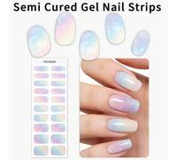 Shein 20 piezas de tiras de gel de uñas con degradado iridiscente semi-curado - Envoltorios de gel de uñas multicolor con brillo para /verano - Calcomanías