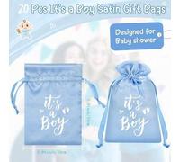 Shein 20 piezas "Es un niño" Bolsas de regalo de ducha de bebé de satén azul con cordón, bolsas de baño de bebé con cordón, decoración para revelación de gé
