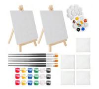 Shein 20 piezas Juego de Mini Lienzos y Caballetes (7 Lienzos + 2 Caballetes + 3 Pinturas + 6 Pinceles + 2 Paletas) Adecuado para Pintura, Pintura al Óleo,