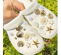 Shein 20 piezas/paquete Decoraciones para zapatos serie océano color platino, accesorios de zapatos con flores, clips de concha marina y estrella de mar des