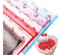 Shein 20 piezas/paquete Papel de regalo con estampado floral de Hello Kitty, adecuado para florerías, ramos, papel mate semi-transparente, papel de embalaje