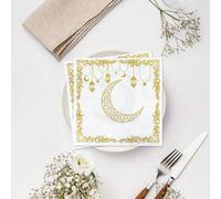 Shein 20 piezas/paquete Servilletas decorativas elegantes para Ramadán y Eid - Patrón de media luna dorada y farol, 33 x 33 cm, 2 capas, talla grande resist