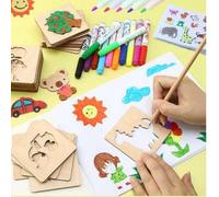 Shein 20 piezas Plantillas de dibujo de madera DIY, Juego de herramientas de plantillas de dibujo, Regalo educativo de graffiti